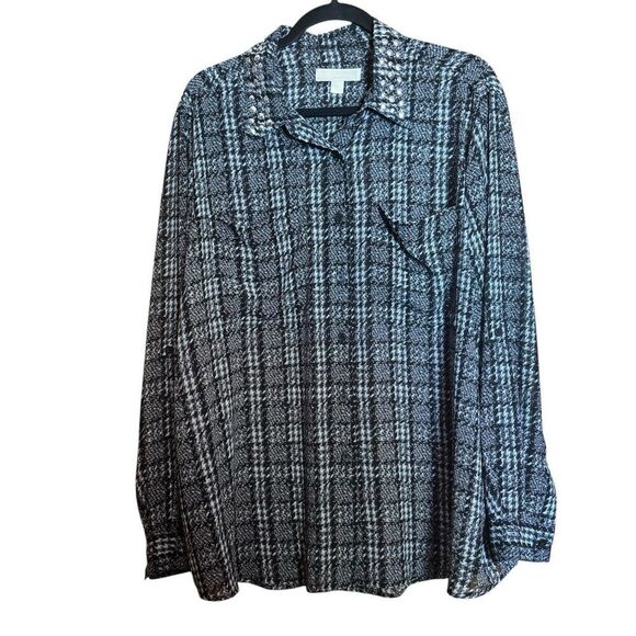 Michael Kors Tops - Michael Kors Top Women 2X Multicolor Houndstooth Button Up Shirt Collared Blouse